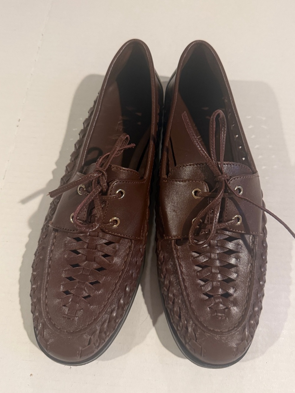 J. Crew Brown Woven Leather Boat Shoes